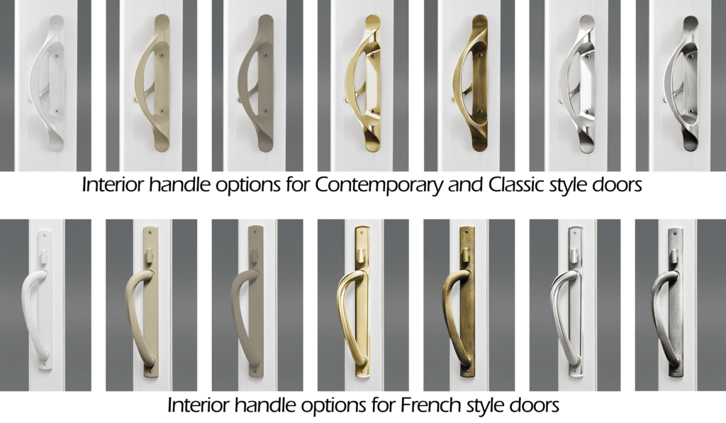 Decorative interior handles for Sanctuary patio doors.